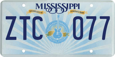 MS license plate ZTC077