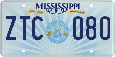 MS license plate ZTC080