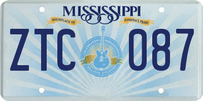 MS license plate ZTC087