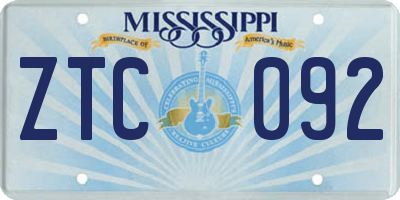 MS license plate ZTC092