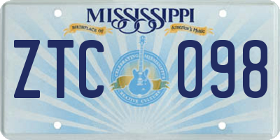 MS license plate ZTC098