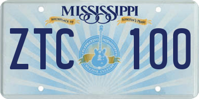 MS license plate ZTC100