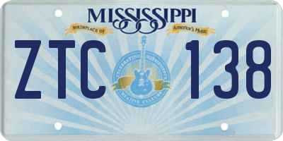 MS license plate ZTC138