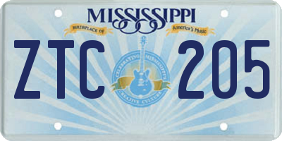 MS license plate ZTC205