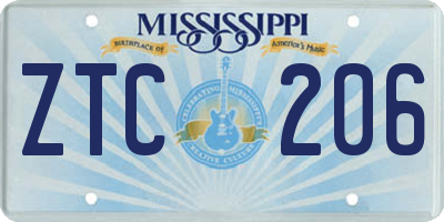 MS license plate ZTC206
