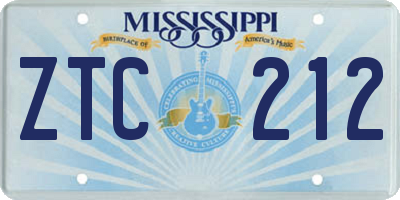 MS license plate ZTC212