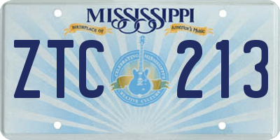 MS license plate ZTC213