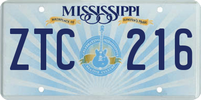 MS license plate ZTC216