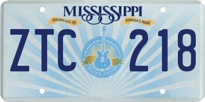 MS license plate ZTC218