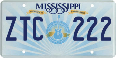 MS license plate ZTC222