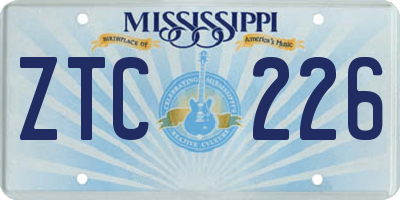 MS license plate ZTC226