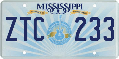 MS license plate ZTC233