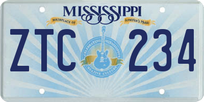 MS license plate ZTC234