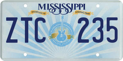 MS license plate ZTC235