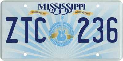 MS license plate ZTC236