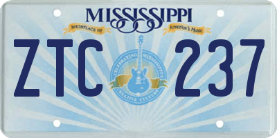 MS license plate ZTC237