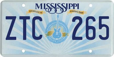 MS license plate ZTC265