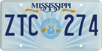 MS license plate ZTC274