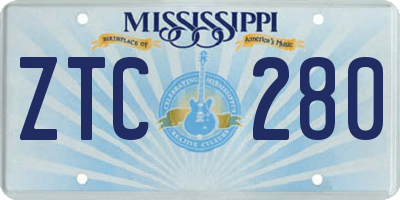 MS license plate ZTC280