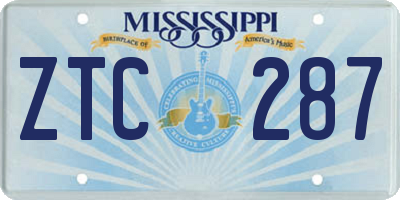 MS license plate ZTC287