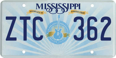 MS license plate ZTC362