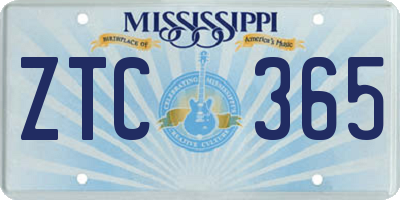 MS license plate ZTC365