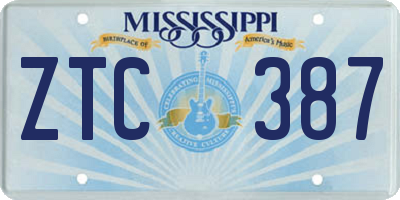 MS license plate ZTC387