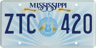 MS license plate ZTC420
