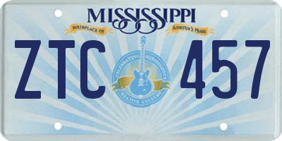 MS license plate ZTC457