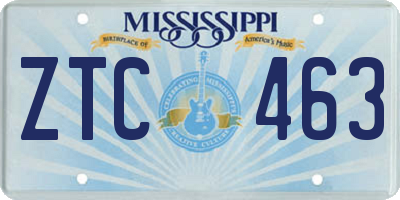 MS license plate ZTC463