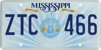 MS license plate ZTC466