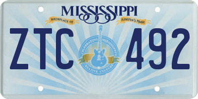 MS license plate ZTC492
