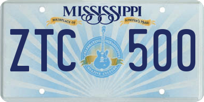 MS license plate ZTC500