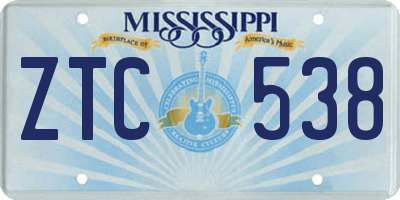 MS license plate ZTC538
