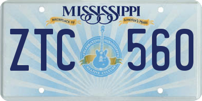 MS license plate ZTC560