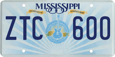 MS license plate ZTC600