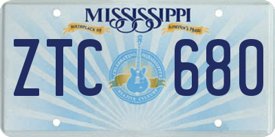 MS license plate ZTC680