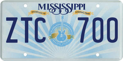 MS license plate ZTC700