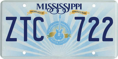 MS license plate ZTC722
