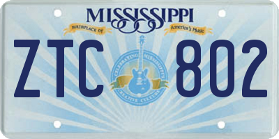 MS license plate ZTC802