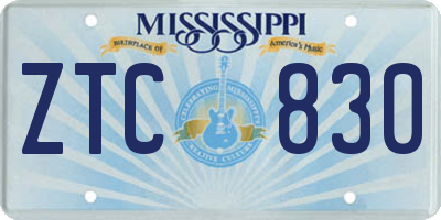 MS license plate ZTC830