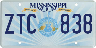 MS license plate ZTC838