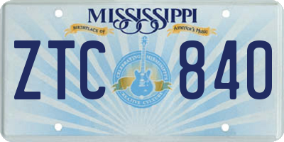 MS license plate ZTC840