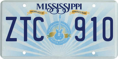 MS license plate ZTC910