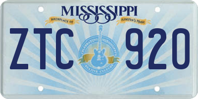 MS license plate ZTC920