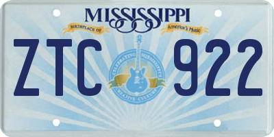 MS license plate ZTC922