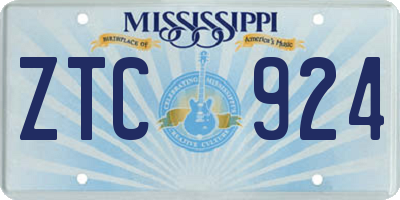 MS license plate ZTC924