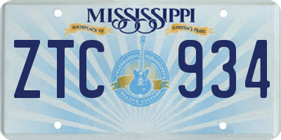 MS license plate ZTC934
