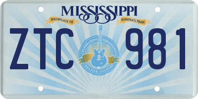 MS license plate ZTC981