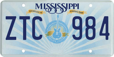 MS license plate ZTC984